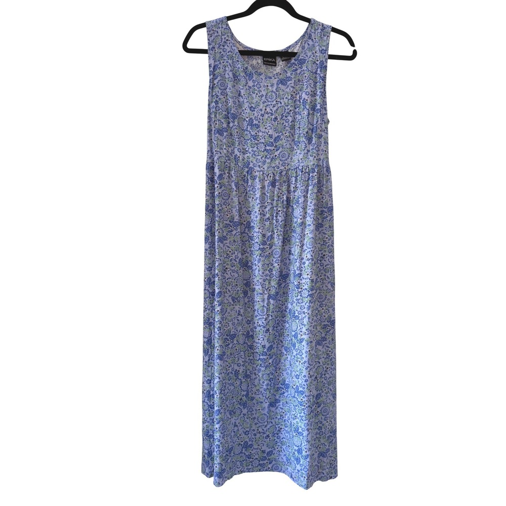 Erika Maxi Dress Women Petite L Blue Floral Rayon Back Tie 90s Cottage Garden‎